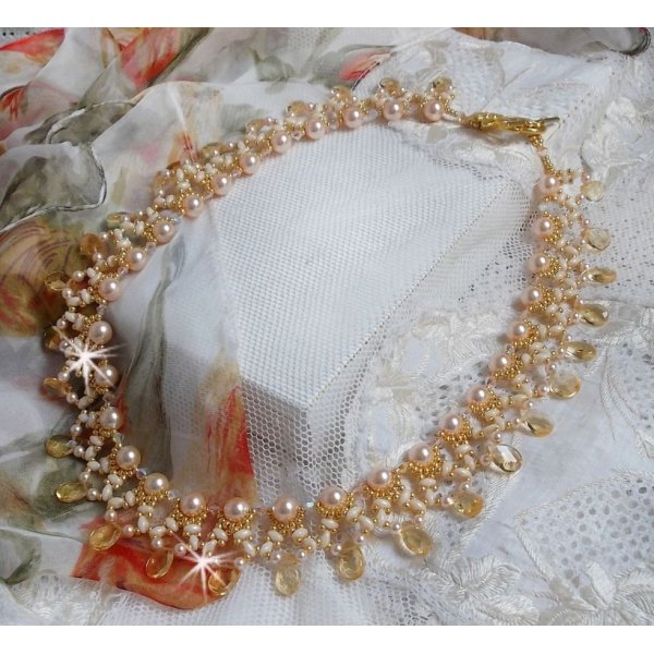 Champagne Charmeuse necklace with Swarovski crystals and faceted glass drops