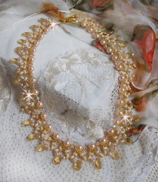 Champagne Charmeuse necklace with Swarovski crystals and faceted glass drops