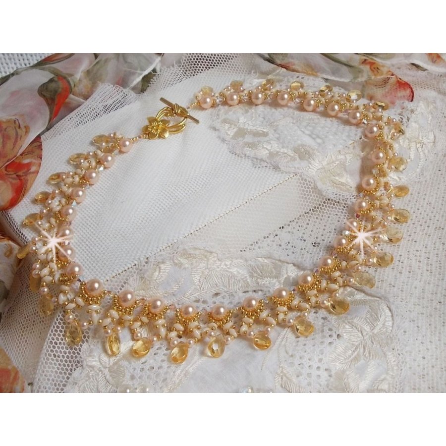 Champagne Charmeuse necklace with Swarovski crystals and faceted glass drops