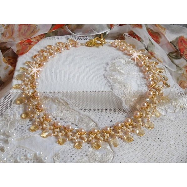 Champagne Charmeuse necklace with Swarovski crystals and faceted glass drops