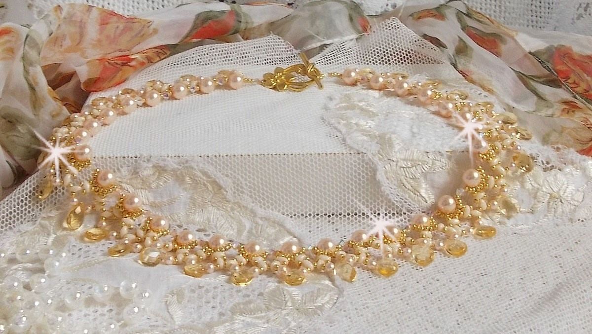 Champagne Charmeuse necklace with Swarovski crystals and faceted glass drops