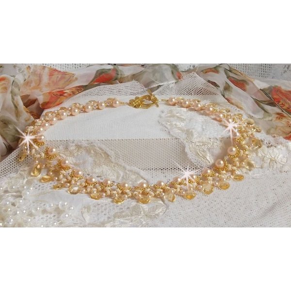 Champagne Charmeuse necklace with Swarovski crystals and faceted glass drops