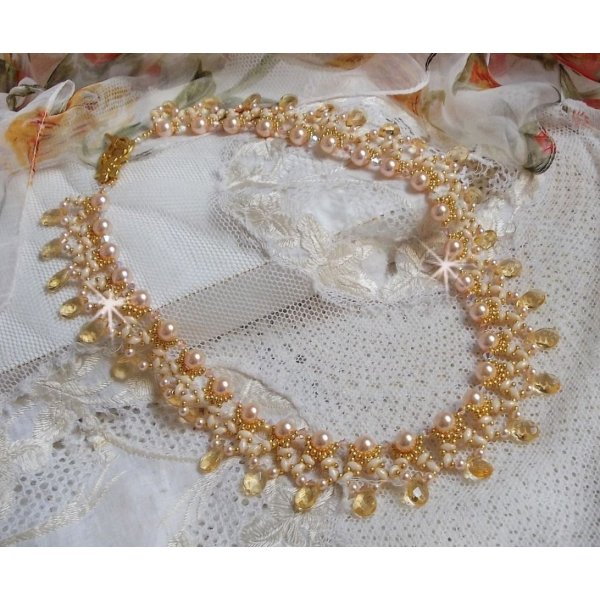 Champagne Charmeuse necklace with Swarovski crystals and faceted glass drops