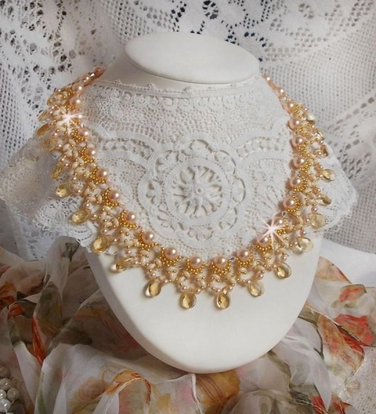 Champagne Charmeuse necklace with Swarovski crystals and faceted glass drops