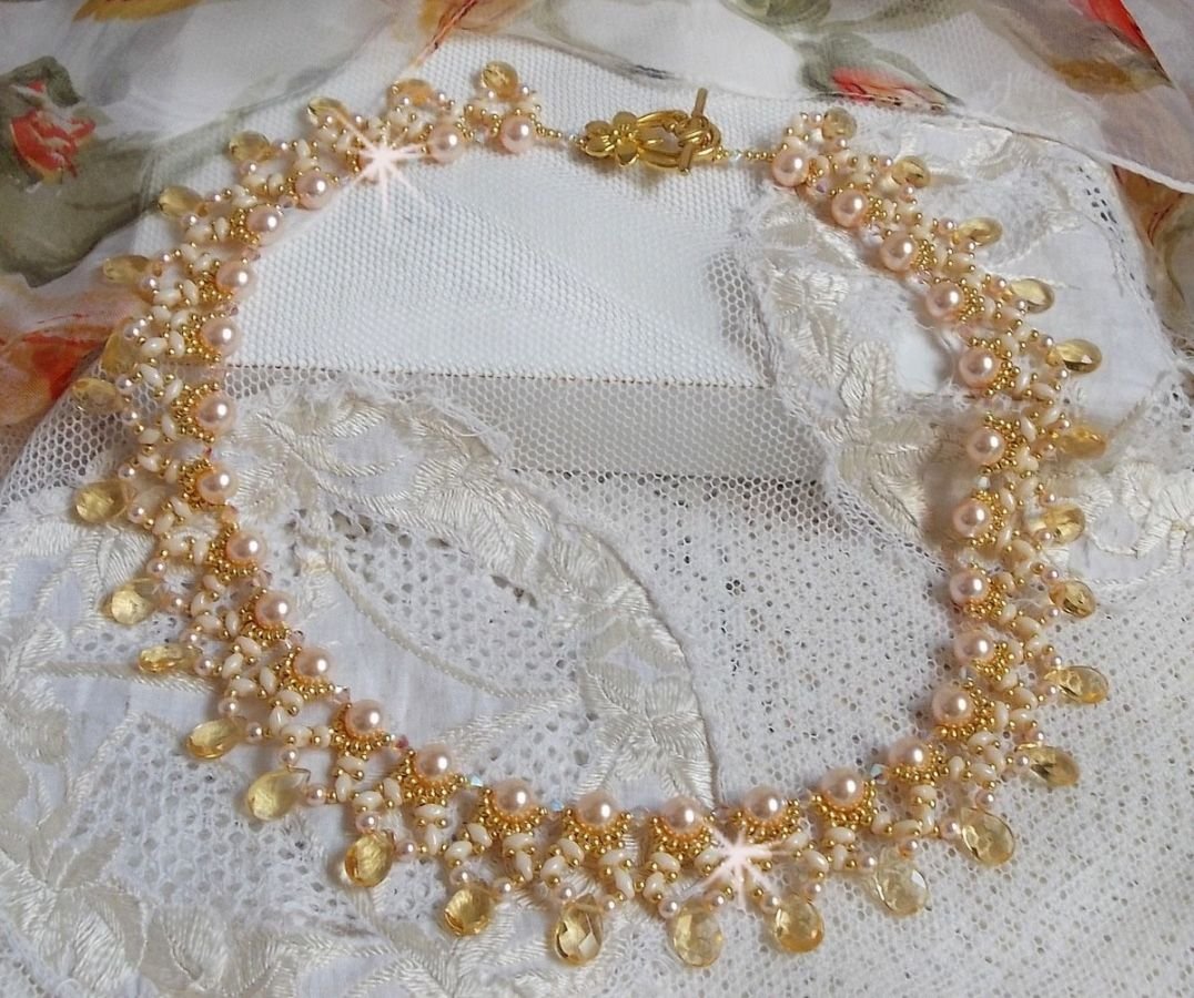 Champagne Charmeuse necklace with Swarovski crystals and faceted glass drops
