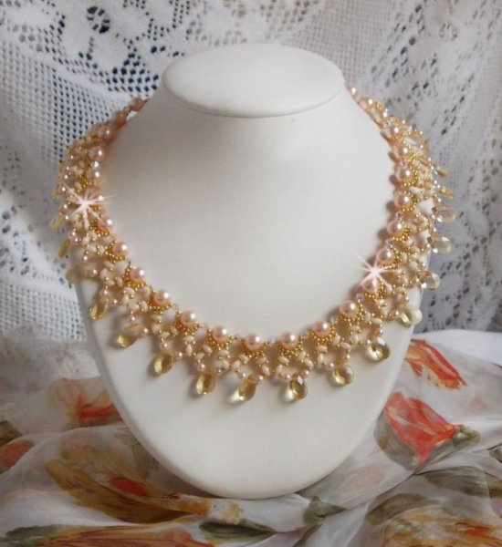 Champagne Charmeuse necklace with Swarovski crystals and faceted glass drops