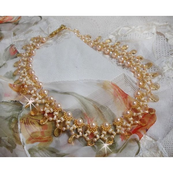 Champagne Charmeuse necklace with Swarovski crystals and faceted glass drops