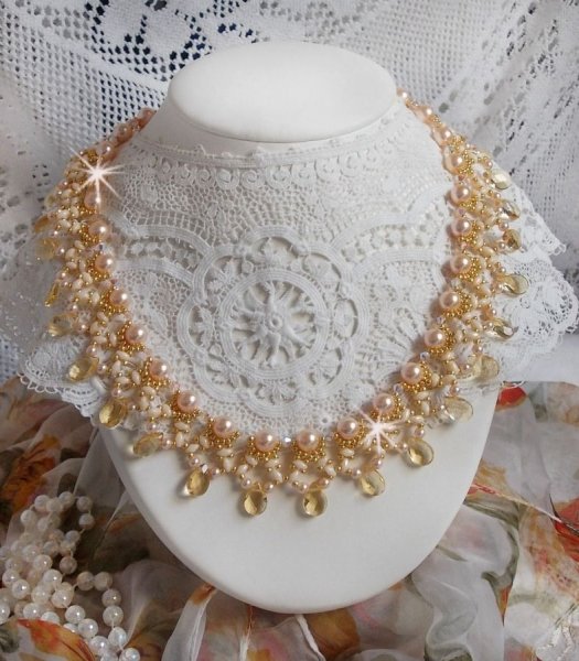 Champagne Charmeuse necklace with Swarovski crystals and faceted glass drops