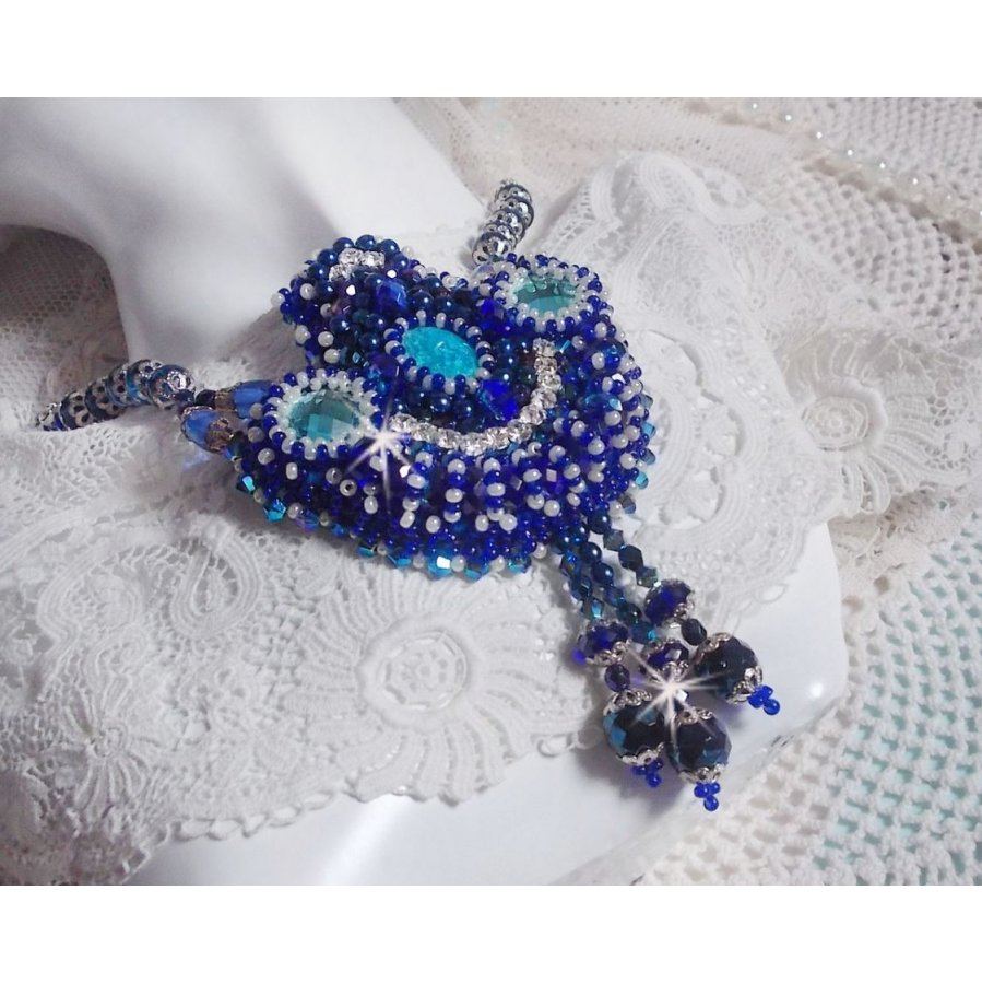 Paris Divine necklace embroidered with Swarovski crystals, Bohemian crystal beads and seed beads 