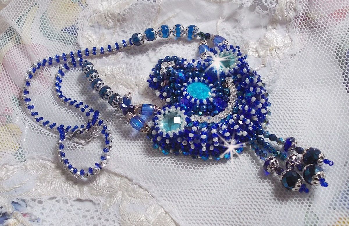 Paris Divine necklace embroidered with Swarovski crystals, Bohemian crystal beads and seed beads 
