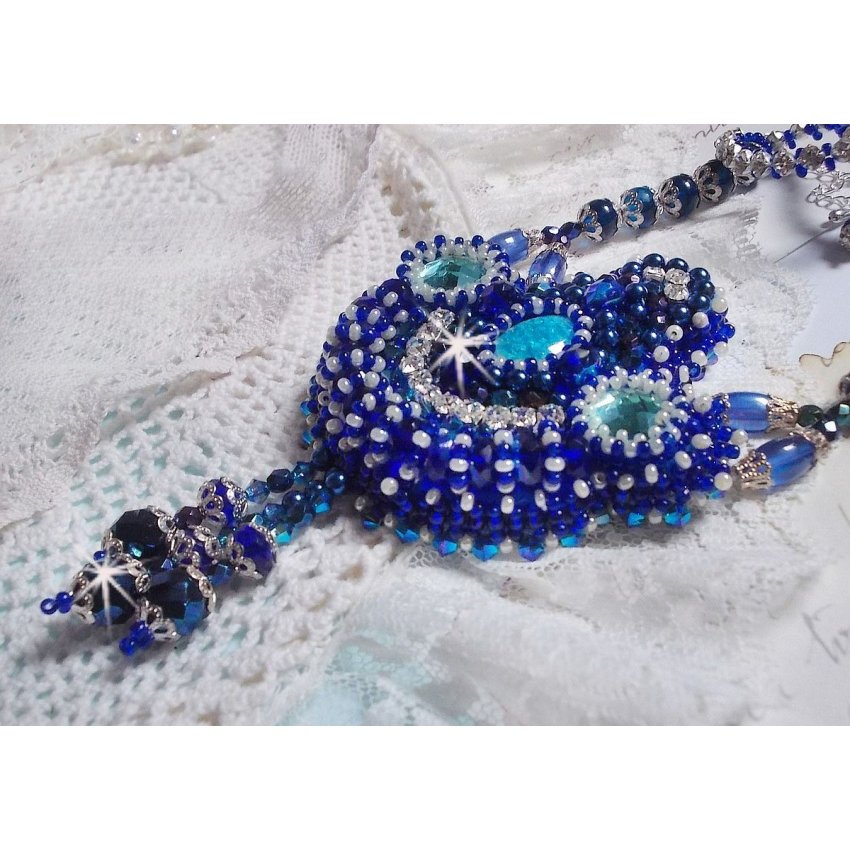 Paris Divine necklace embroidered with Swarovski crystals, Bohemian crystal beads and seed beads 