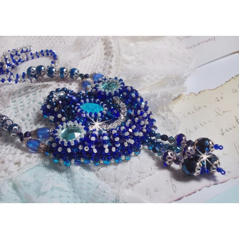 Paris Divine necklace embroidered with Swarovski crystals, Bohemian crystal beads and seed beads 