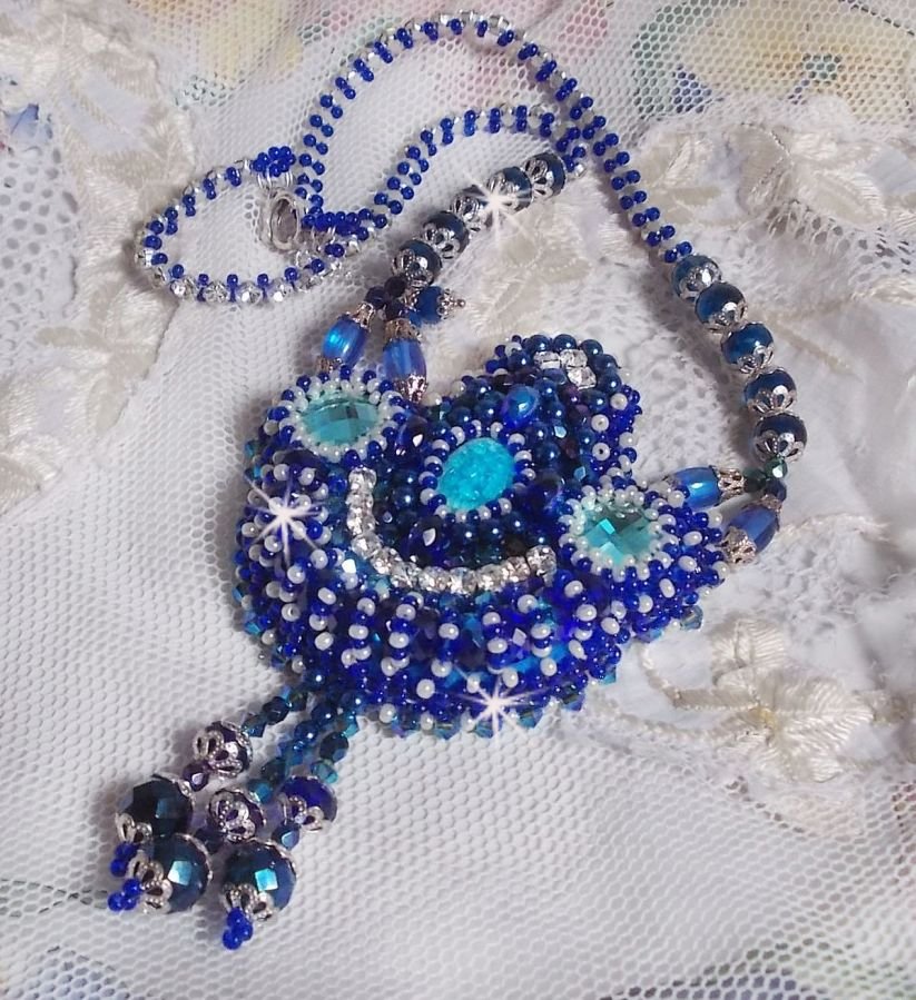 Paris Divine necklace embroidered with Swarovski crystals, Bohemian crystal beads and seed beads 