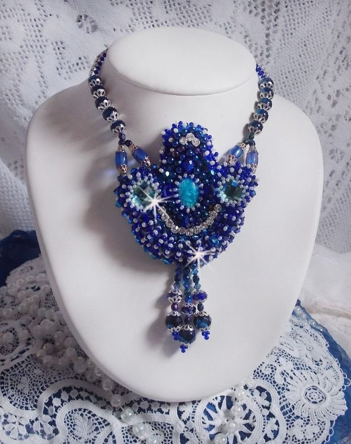 Paris Divine necklace embroidered with Swarovski crystals, Bohemian crystal beads and seed beads 