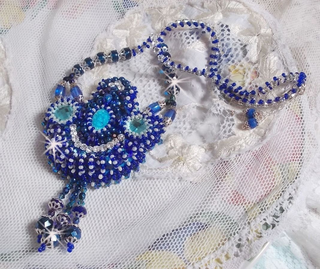 Paris Divine necklace embroidered with Swarovski crystals, Bohemian crystal beads and seed beads 
