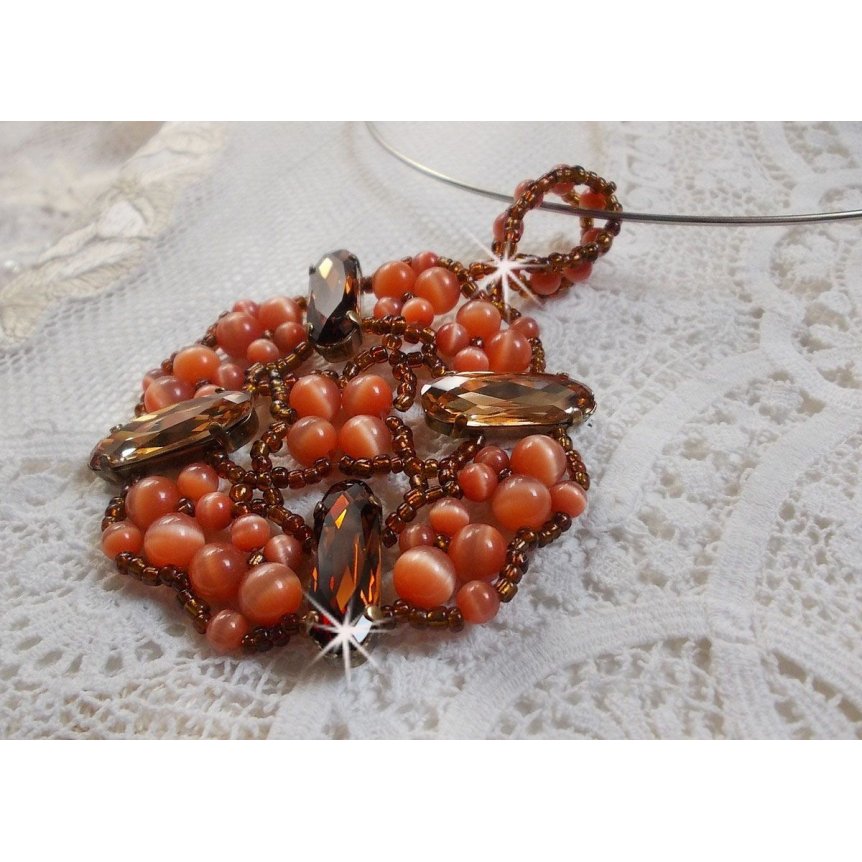 Autumn pendant necklace with Swarovski crystals and cat eye glass beads