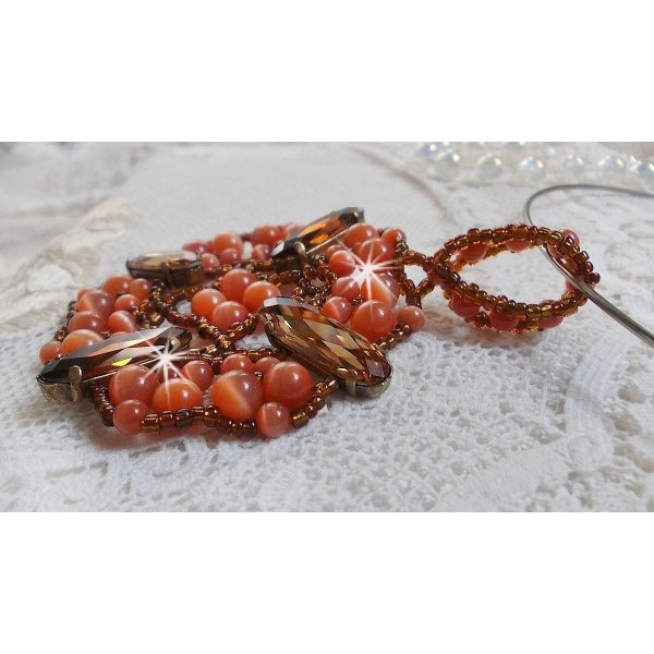 Autumn pendant necklace with Swarovski crystals and cat eye glass beads