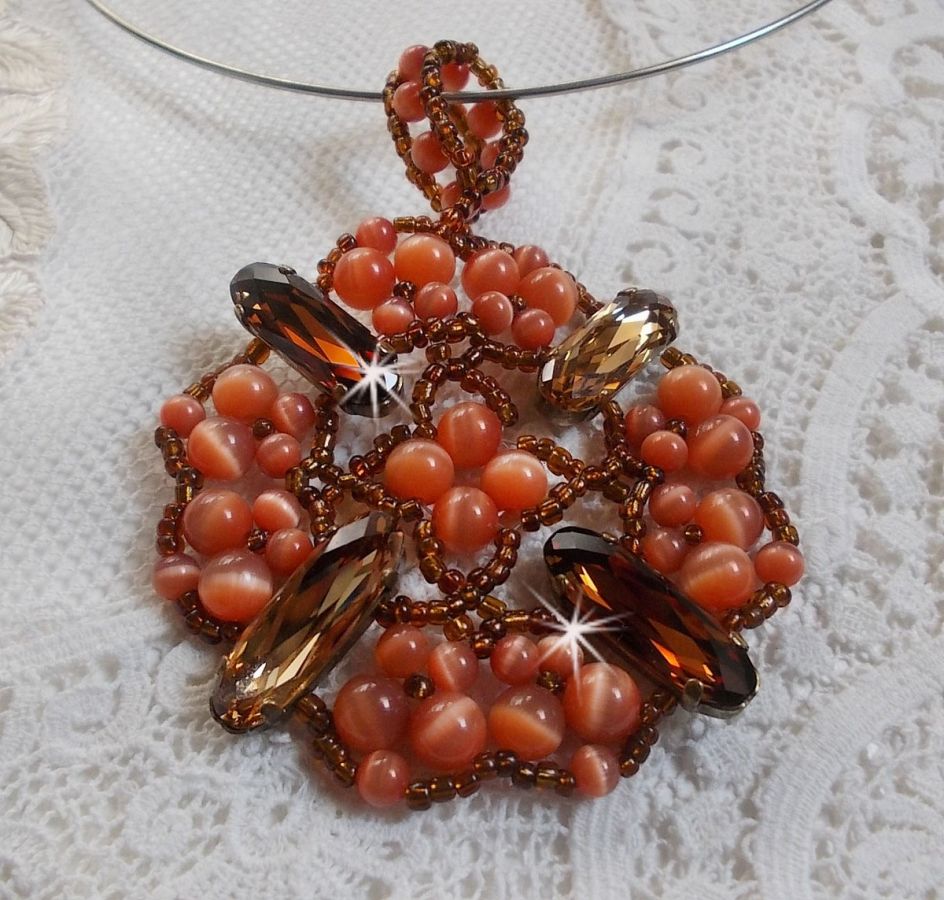 Autumn pendant necklace with Swarovski crystals and cat eye glass beads