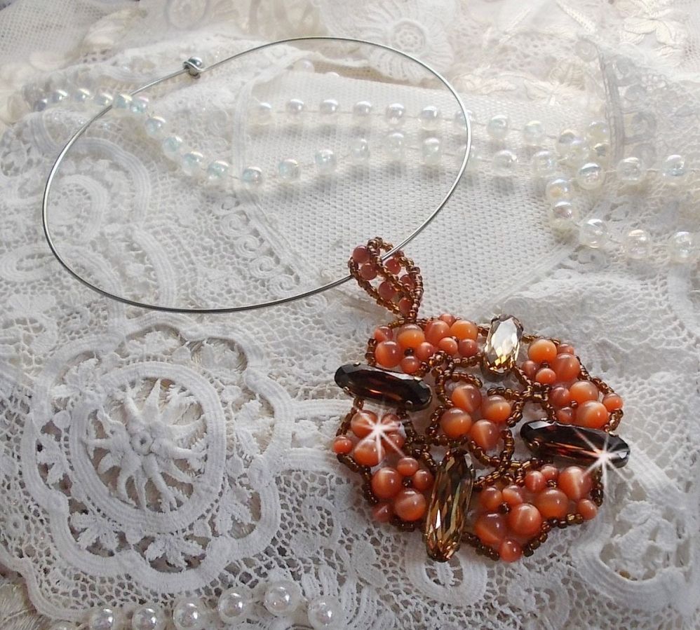 Autumn pendant necklace with Swarovski crystals and cat eye glass beads