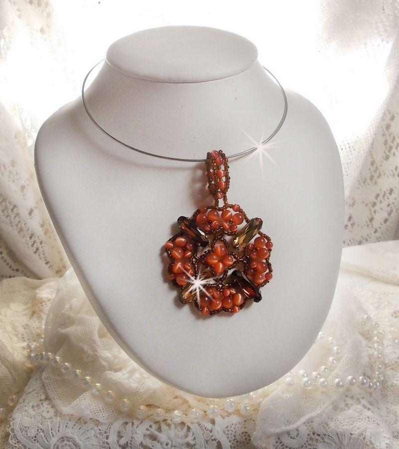 Autumn pendant necklace with Swarovski crystals and cat eye glass beads