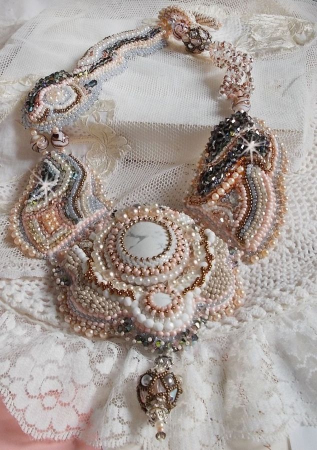 Angelique Marquise des Anges Haute-Couture necklace embroidered with gemstones and Swarovski crystals