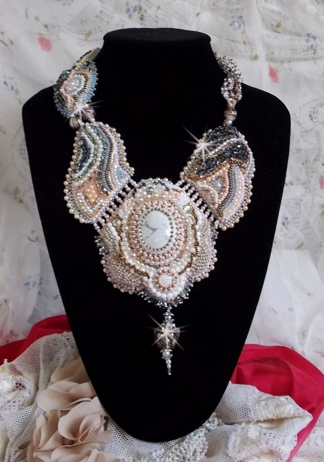 Angelique Marquise des Anges Haute-Couture necklace embroidered with gemstones and Swarovski crystals