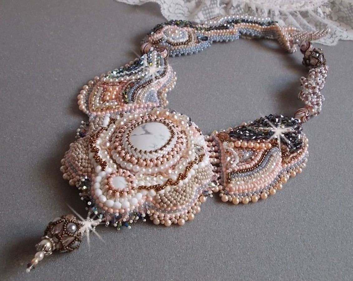 Angelique Marquise des Anges Haute-Couture necklace embroidered with gemstones and Swarovski crystals