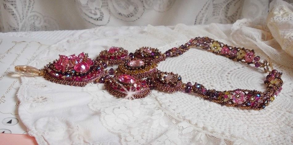 Majestic Crystal Haute-Couture Necklace with cabochons, Swarovski crystal bicones, glass beads and high quality seed beads