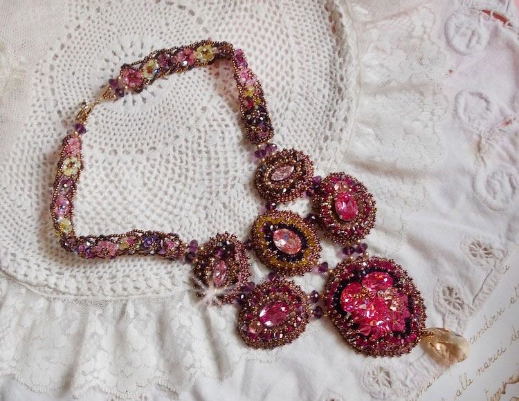 Majestic Crystal Haute-Couture Necklace with cabochons, Swarovski crystal bicones, glass beads and high quality seed beads