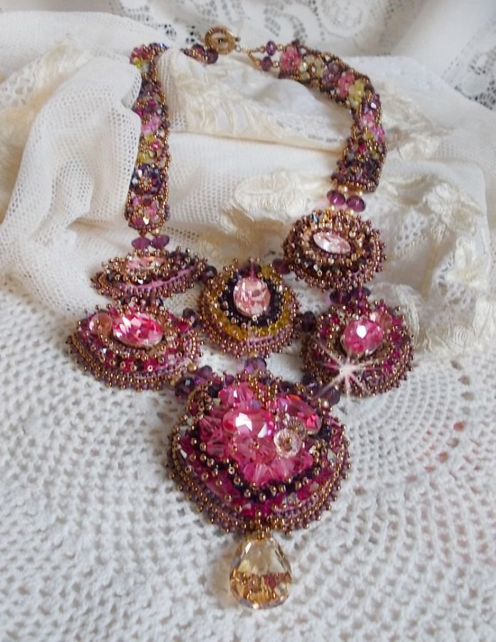 Majestic Crystal Haute-Couture Necklace with cabochons, Swarovski crystal bicones, glass beads and high quality seed beads