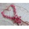 Necklace plastron Lys Rose embroidered with a gemstone white Howlite, seed beads, lace and various beads Haute-Couture style