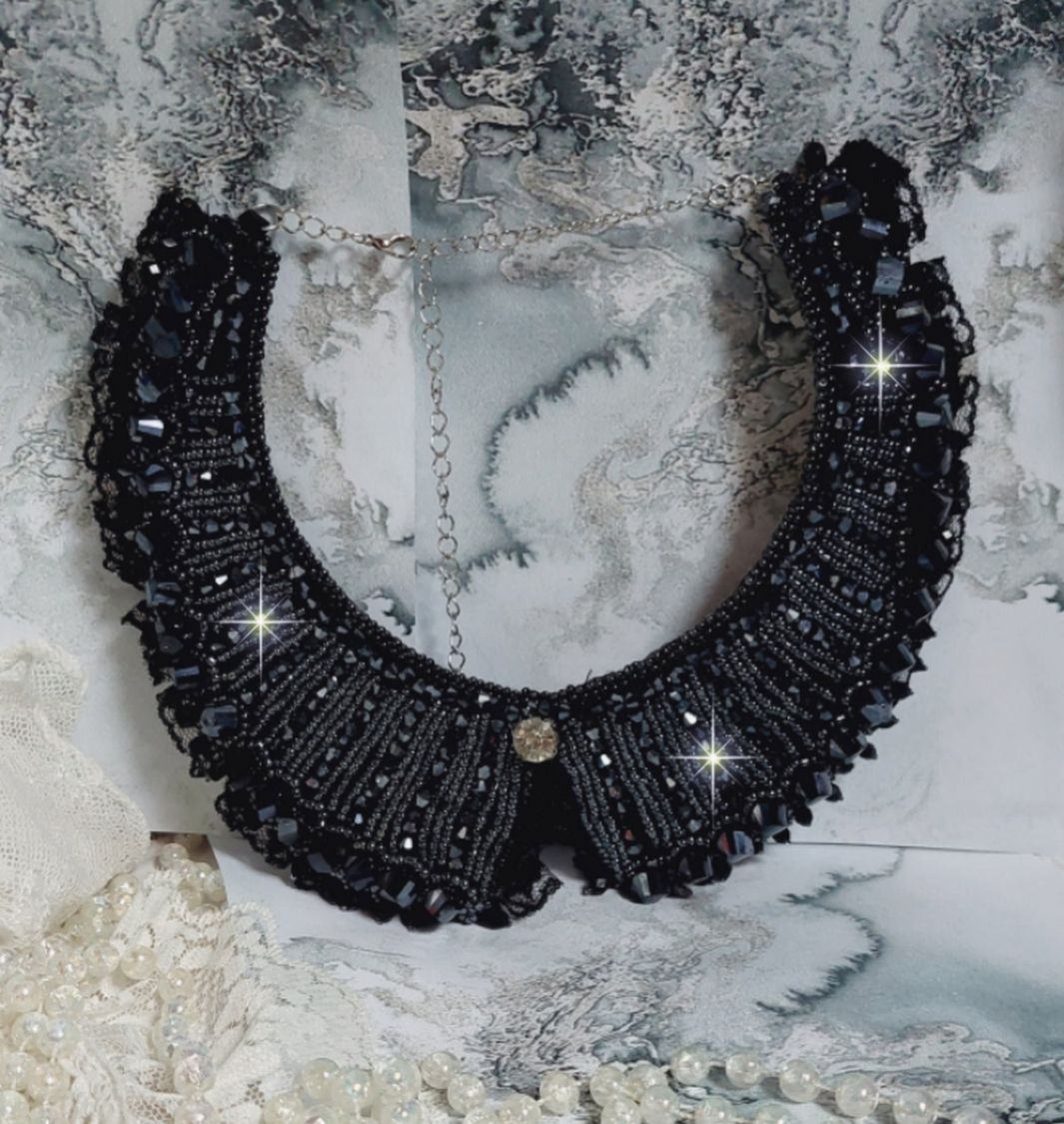 Necklace with Swarovski crystals and black lace Haute-Couture style