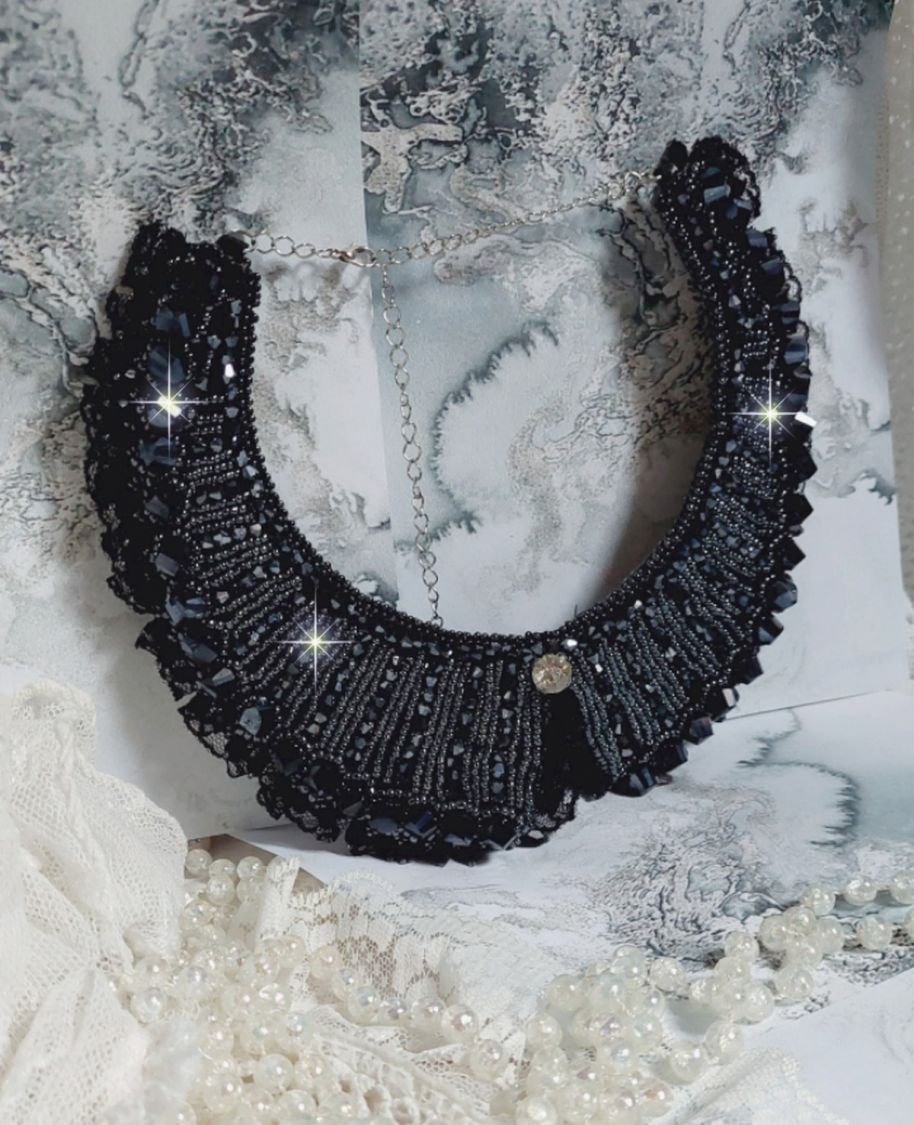 Necklace with Swarovski crystals and black lace Haute-Couture style