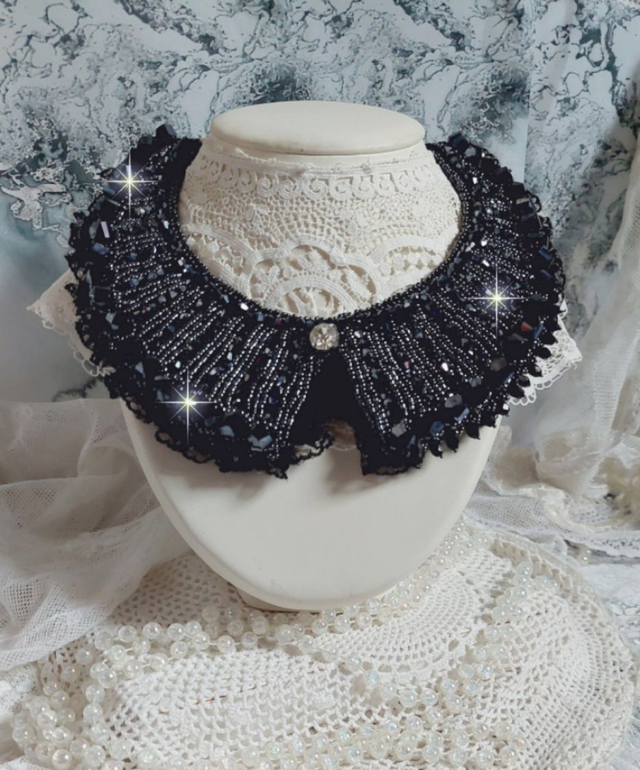 Necklace with Swarovski crystals and black lace Haute-Couture style