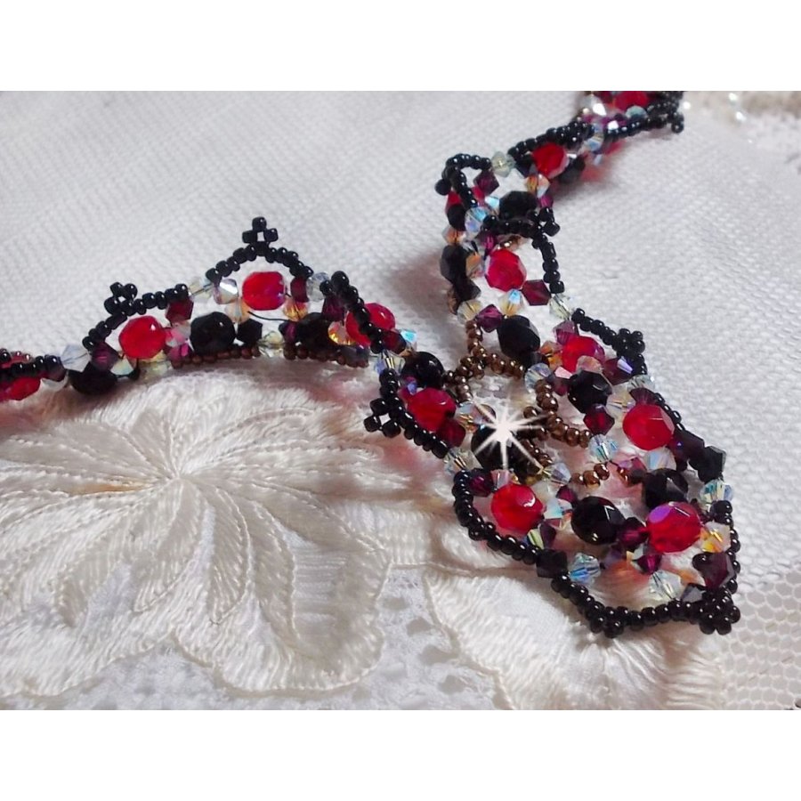 Ruby and Black necklace with Swarovski crystal facets and spinners