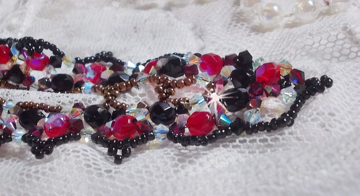 Ruby and Black necklace with Swarovski crystal facets and spinners