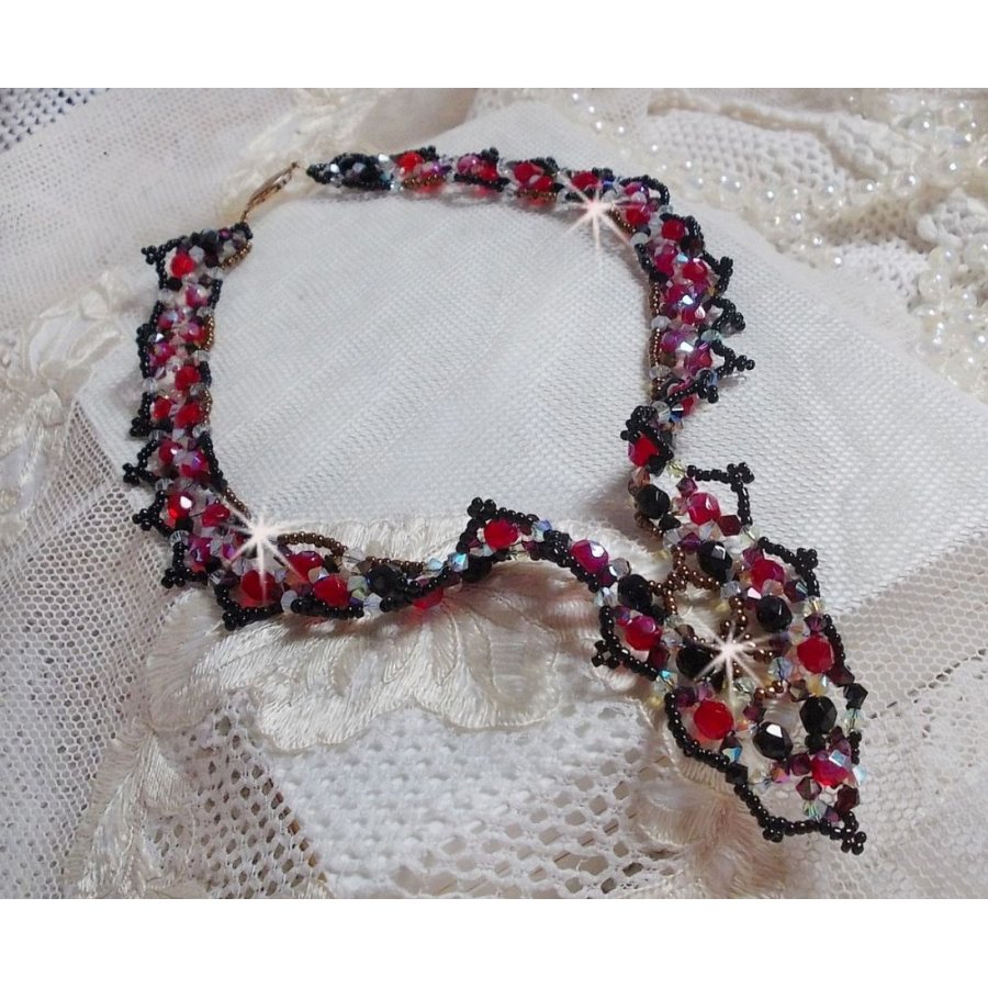 Ruby and Black necklace with Swarovski crystal facets and spinners