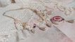 Victorian style embroidered Valmont necklace with Ivory lace, pearly beads and Swarovski crystals
