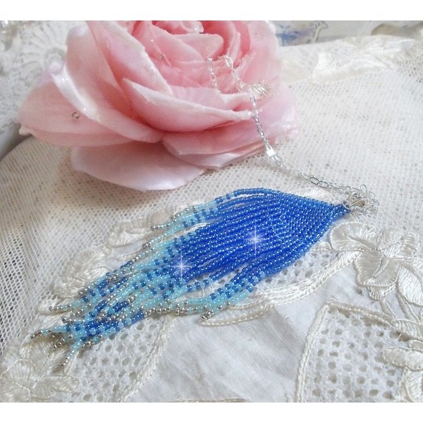 Soft Blue Dreams Pendant created with quality Sky Blue, Sapphire, Silver seed beads with 925/1000 Sterling Silver accessories