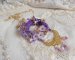 Laureline pendant necklace embroidered with purple DMC cotton, Swarovski crystals and frosted flowers.