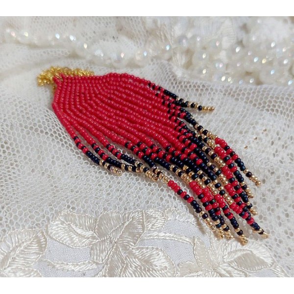 Red Swirls Pendant created with quality seed beads and a gold-plated chain