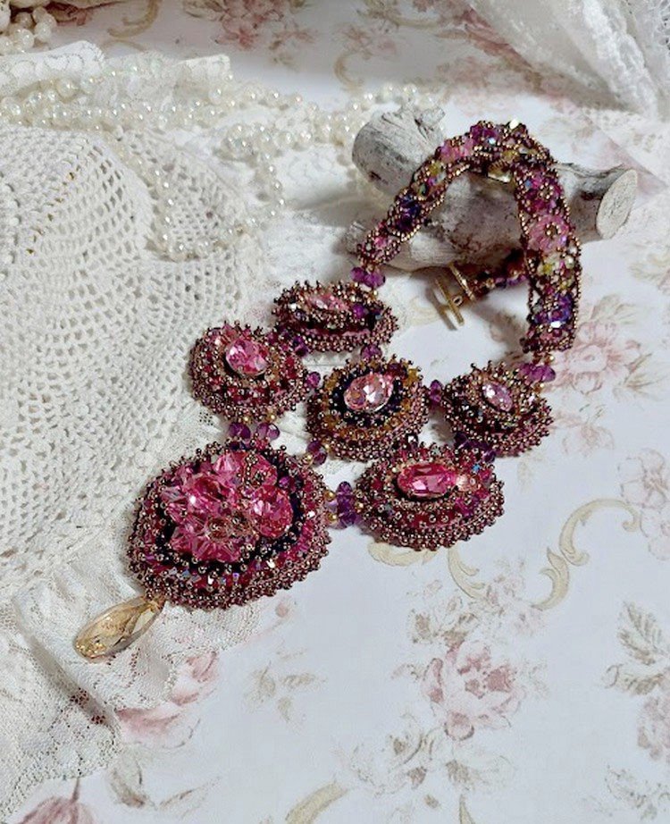 Majestic Crystal Haute-Couture Necklace with cabochons, Swarovski crystal bicones, glass beads and high quality seed beads