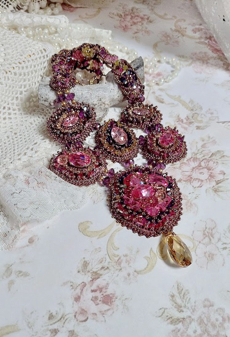 Majestic Crystal Haute-Couture Necklace with cabochons, Swarovski crystal bicones, glass beads and high quality seed beads