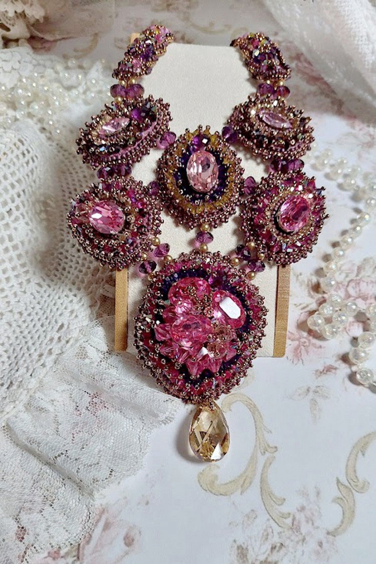 Majestic Crystal Haute-Couture Necklace with cabochons, Swarovski crystal bicones, glass beads and high quality seed beads