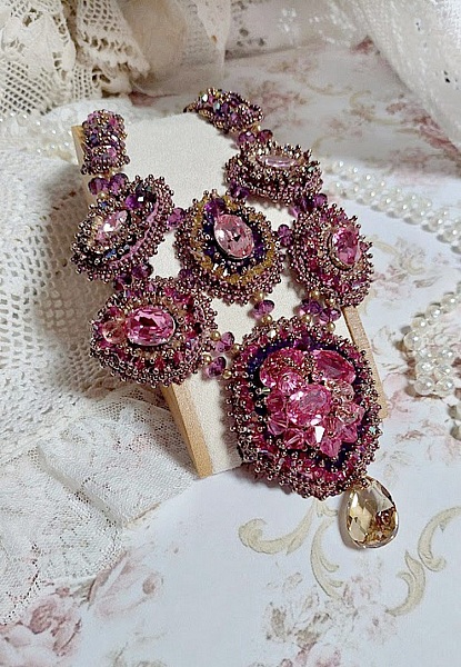 Majestic Crystal Haute-Couture Necklace with cabochons, Swarovski crystal bicones, glass beads and high quality seed beads