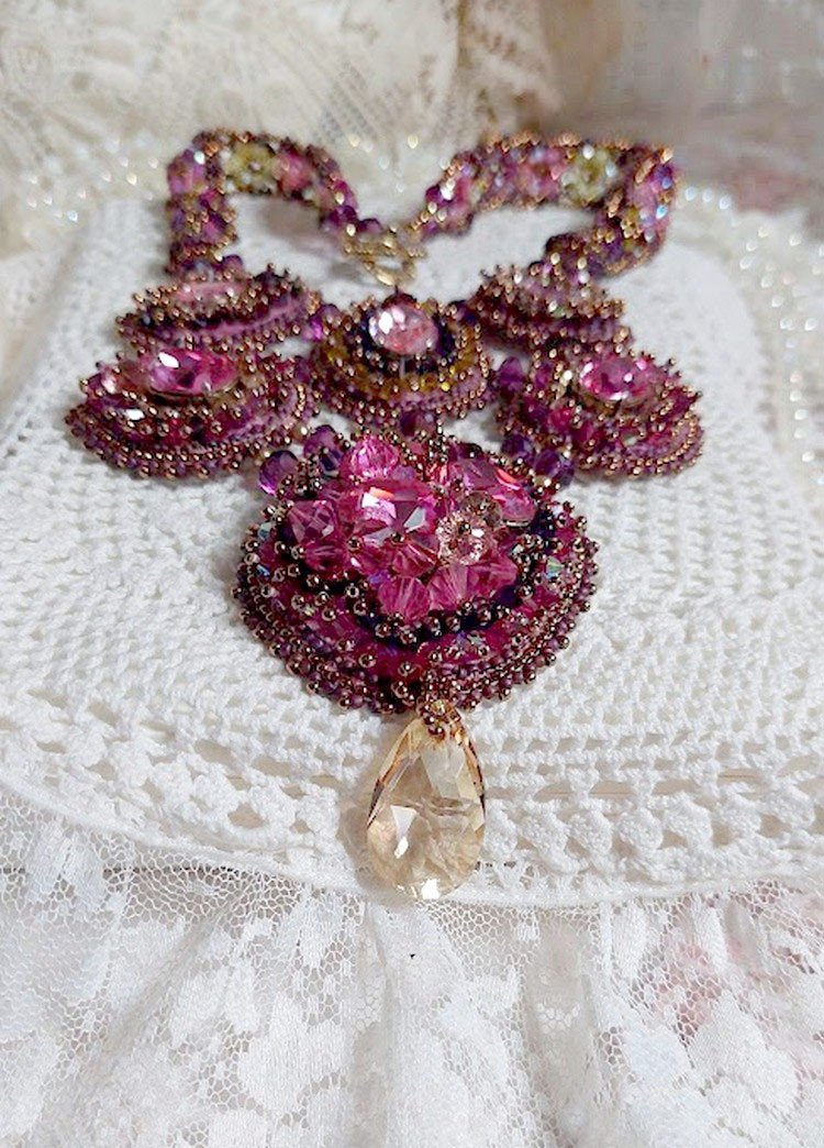 Majestic Crystal Haute-Couture Necklace with cabochons, Swarovski crystal bicones, glass beads and high quality seed beads