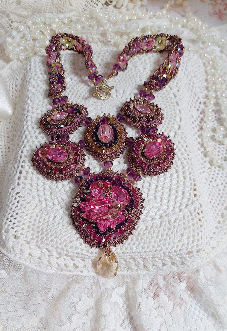 Majestic Crystal Haute-Couture Necklace with cabochons, Swarovski crystal bicones, glass beads and high quality seed beads