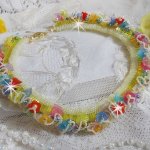 Garden Flowers necklace with Frosted flowers, rockeries, yellow tubes, Lucite flowers and rockeries