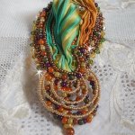 Venetian moon brooch embroidered with silk ribbon, magic beads and Swarovski crystals
