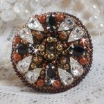 Amber Romance ring embroidered with Swarovski Crystal and Black, magic beads and seed beads